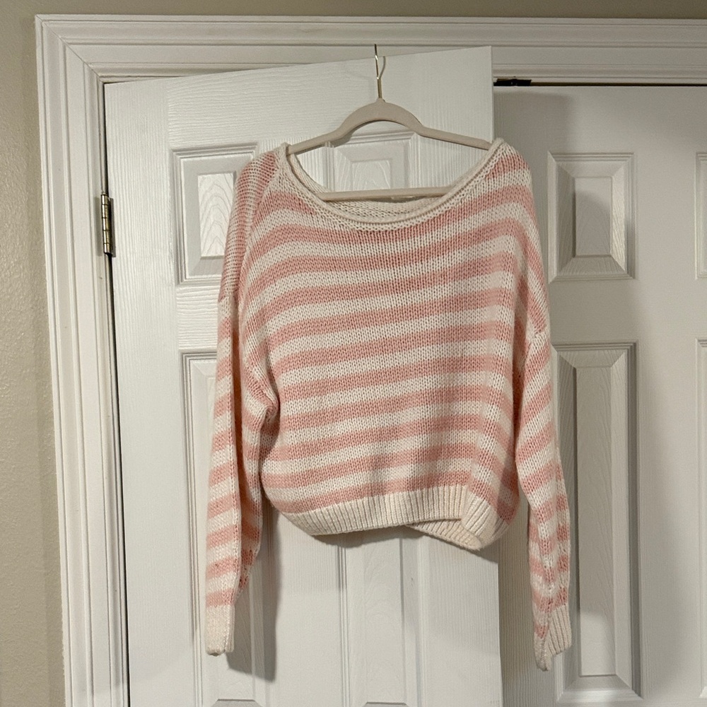 Hollister Pink and Cream Striped Sweater